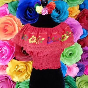 Mexican Crop top Embroidered Puebla Peasant Day of